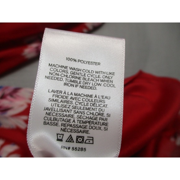 Express Red Floral Chiffon Long Sleeve Romper Surplice Wrap Tie Waist Womens M - Picture 7 of 14